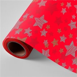 BOBINA PAPEL REGALO 62 CM 95 MTS. NAVIDAD ROJO ESTRELLAS