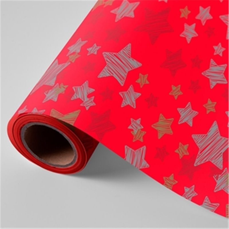 BOBINA PAPEL REGALO 62 CM 95 MTS. NAVIDAD ROJO ESTRELLAS