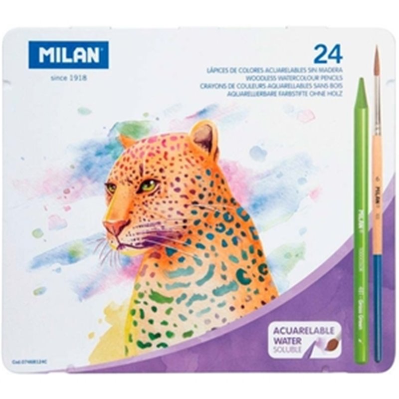 ESTUCHE DE METAL DIBUJO 24 LÁPICES COLORES ACUARELABLES + PINCEL MILÁN