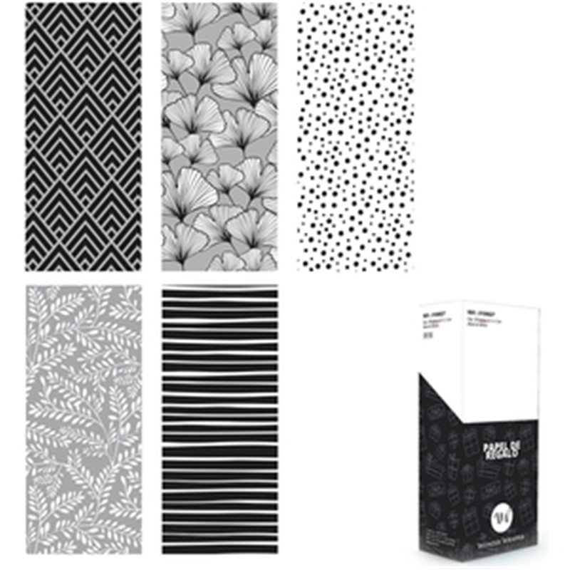 EXPOSITOR 50 ROLLOS PAPEL REGALO BLACK&WHITE 0,70X2 METROS