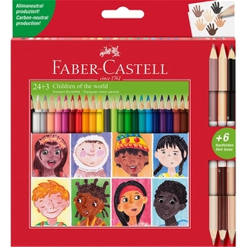 ESTUCHE 24 LÁPICES DE COLORES + 3 LÁPICES BICOLOR CON 6 TONOS DE PIEL FABER-CASTELL