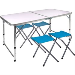 MESA CAMPING PLEGABLE 4 TAURETES 120X60X70 CM