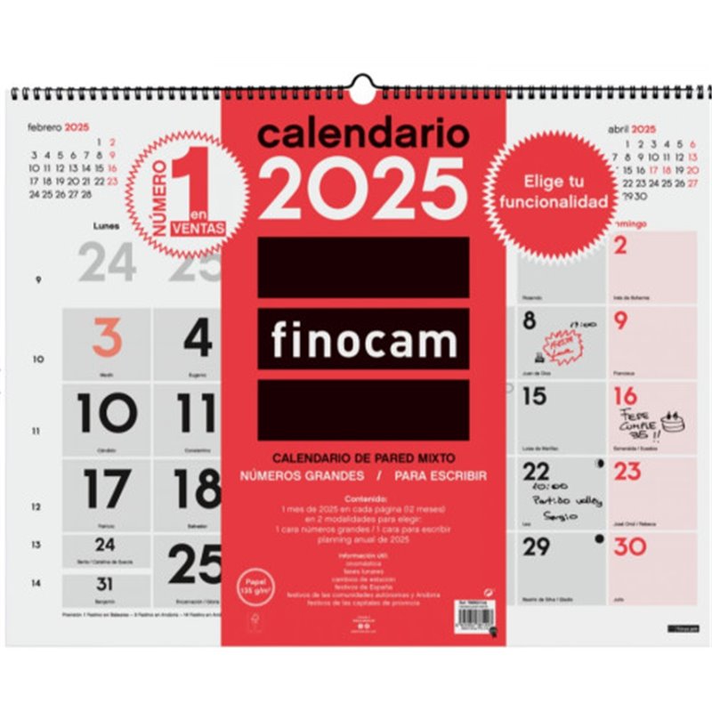 CALENDARIO 2025 NEUTRO PARED MIXTO XL 540X420MM FINOCAM 780020025