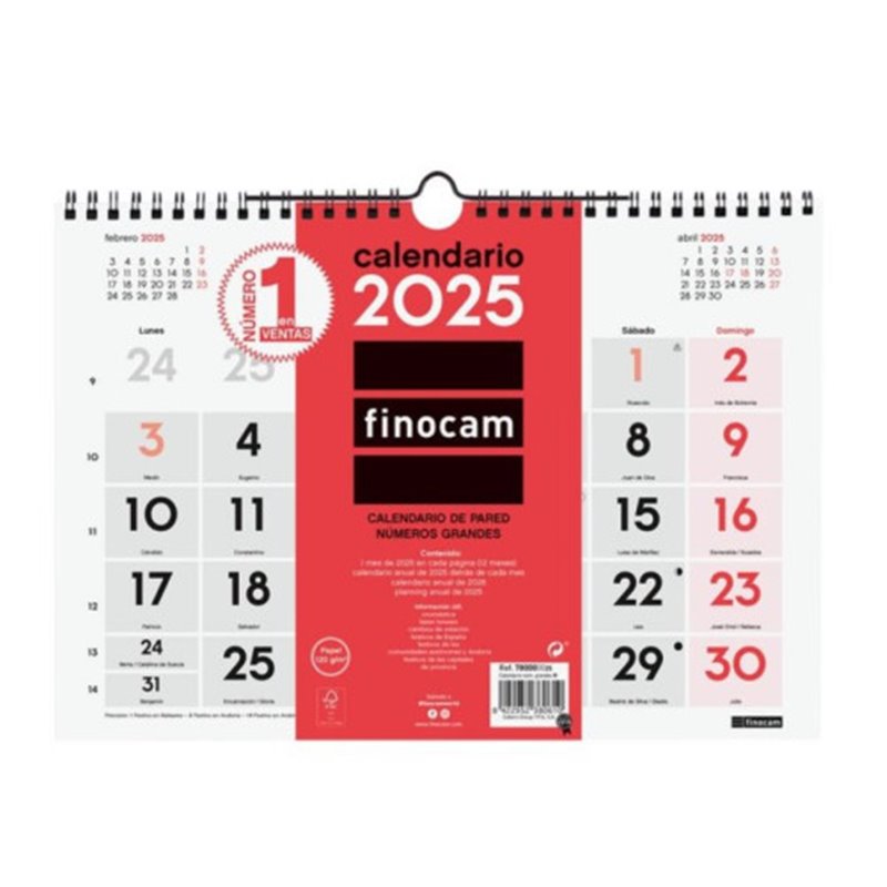 CALENDARIO 2025 NEUTRO PARED NUMEROS GRANDES M 300X210MM FINOCAM 780000025