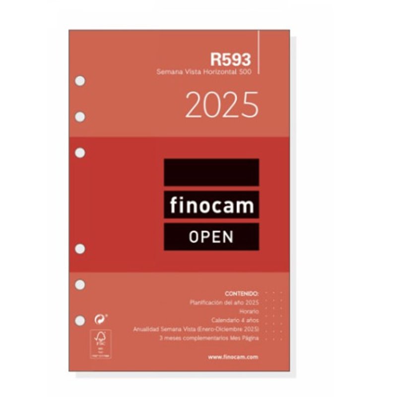 RECAMBIO ANUAL 2025 R593 OPEN500 117X181MM SEMANA VISTA HORIZONTAL FINOCAM 711580025