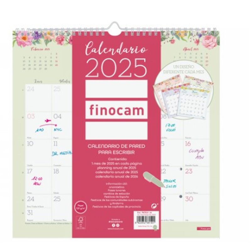 CALENDARIO 2025 PARED TRENDY DESIGN ESCRIBIR 300x300MM FINOCAM 787530125