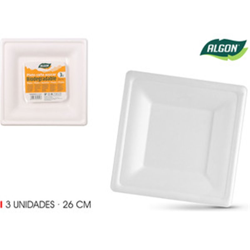 SET-3 PLATO BIO. CUAD. 26CM CAÑA ALGON