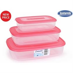 SET 3 FIAMBRERAS RECTANGULARES - 1,2,3 L- CORAL