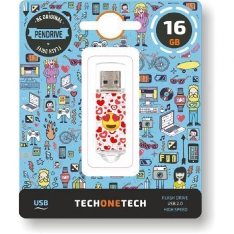 Pendrive 16GB Tech One Tech Emojis Heart Eyes USB 2.0