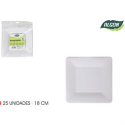 SET-25 PLATO CUAD.CART NATURAL 18CM ALGON