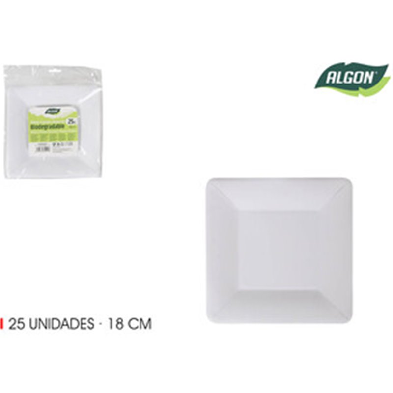 SET-25 PLATO CUAD.CART NATURAL 18CM ALGON