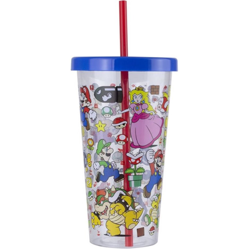 VASO DE PLÁSTICO CON PAJITA SUPER MARIO 700ML PALADONE PP8015NN