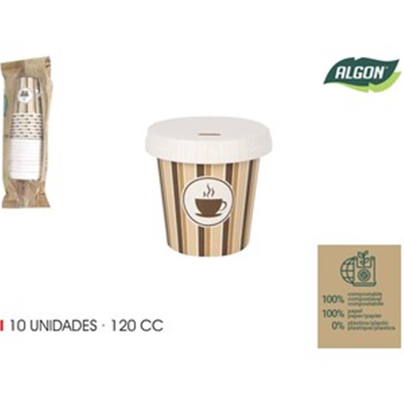 SET-10 VASO CARTON CAFE C/TAPA 120C ALGON