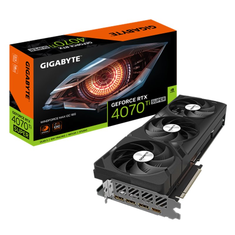 GIGABYTE GeForce RTX 4070 Ti SUPER WINDFORCE MAX OC - 16GB GDDR6X, 256bit, PCI-E 4.0, 2655MHz Frecuencia Base, 3 x DisplayPort 1