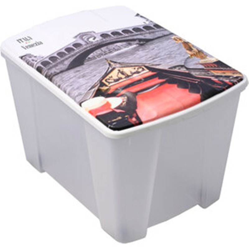 CAJA CON RUEDAS PARA MULTIPLES USOS, CON FONDO TRASPARENTE Y LA CUBIERTA CON IMAGEN VENECIA. PRODUCIDA EN POLIPROPILENO. DIMENSI