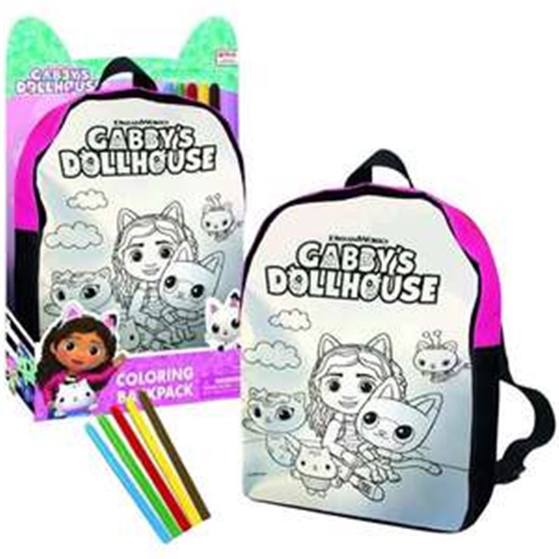 MOCHILA PARA COLOREAR LA CASA DE MUÑECAS DE GABBY. PERSONALIZA Y COLOREA TU PROPIA MOCHILA. INCLUYE 5 ROTULADORES ESPECIALES PAR