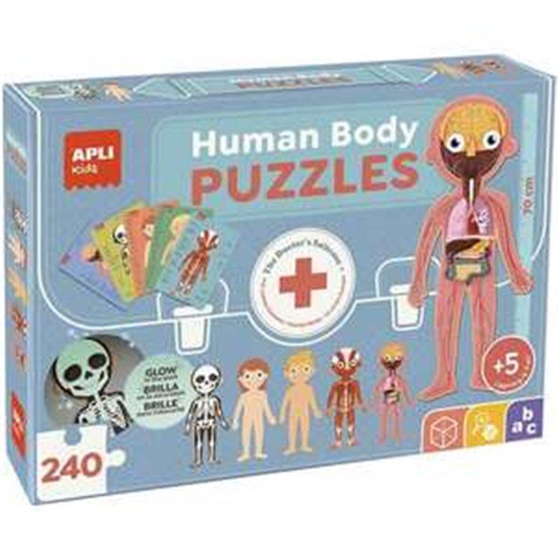 PUZLE EL CUERPO HUMANO ¡DESCUBRE LAS PARTES DEL CUERPO HUMANO, EL ESQUELETO, LOS ÓRGANOS Y LOS MÚSCULOS! INCLUYE 240 PIEZAS. 35X