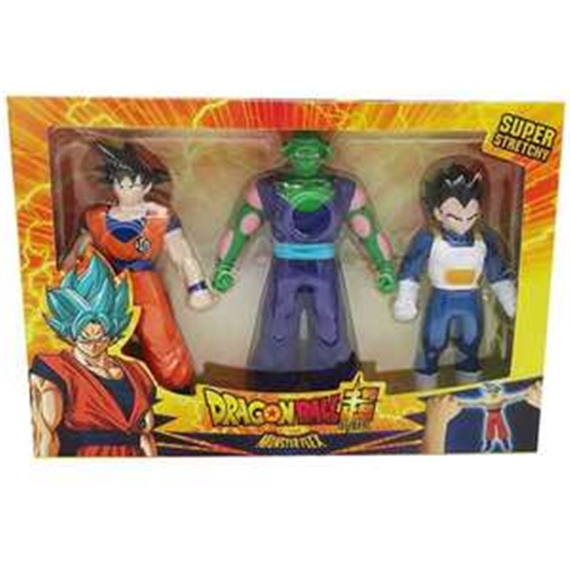 FIGURA ESTIRABLE MONSTERFLEX DRAGON BALL PACK DE 3.ESTRUJA, RETUERCE Y ESTIRA TUS PERSONAJES DE DRAGON BALL. 25X16X4 CM - MODELO