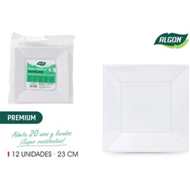 SET-12PLATO CUAD.PLAST.PREMIUM.23CM ALGON