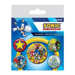 SET DE CHAPAS (5 UNIDADES)  SONIC THE HEDGEHOG (SPEED TEAM) MEDIDAS: 1 X 3,8 CM/ 4 X 2,5CM PYRAMID BP80804