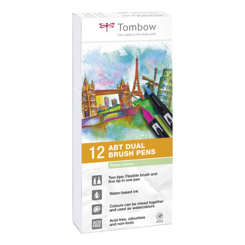 Tombow ABT-12P-2 rotulador Fino Azul, Verde, Gris, Azul claro, Verde claro, Menta, Rosa, Púrpura, Amarillo 12 pieza(s)