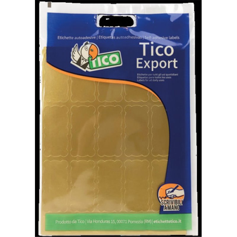 PAQUETE 10 HOJAS ETIQUETAS SATINADAS ORO 45X21 MM TICO E-GL-4521