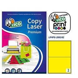 CAJA 70 HOJAS ETIQUETAS AMARILLO FLUORESCENTE CON ESQUINAS REDONDAS-LÁSER/INYECCIÓN DE TINTA/FOTOCOPIADORAS-200X142 MM TICO LP4F