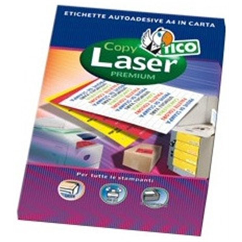 CAJA 70 HOJAS ETIQUETAS AMARILLO FLUORESCENTE CON MÁRGENES-LÁSER/INYECCIÓN DE TINTA/FOTOCOPIADORAS-70X36 MM TICO LP4FG-7036