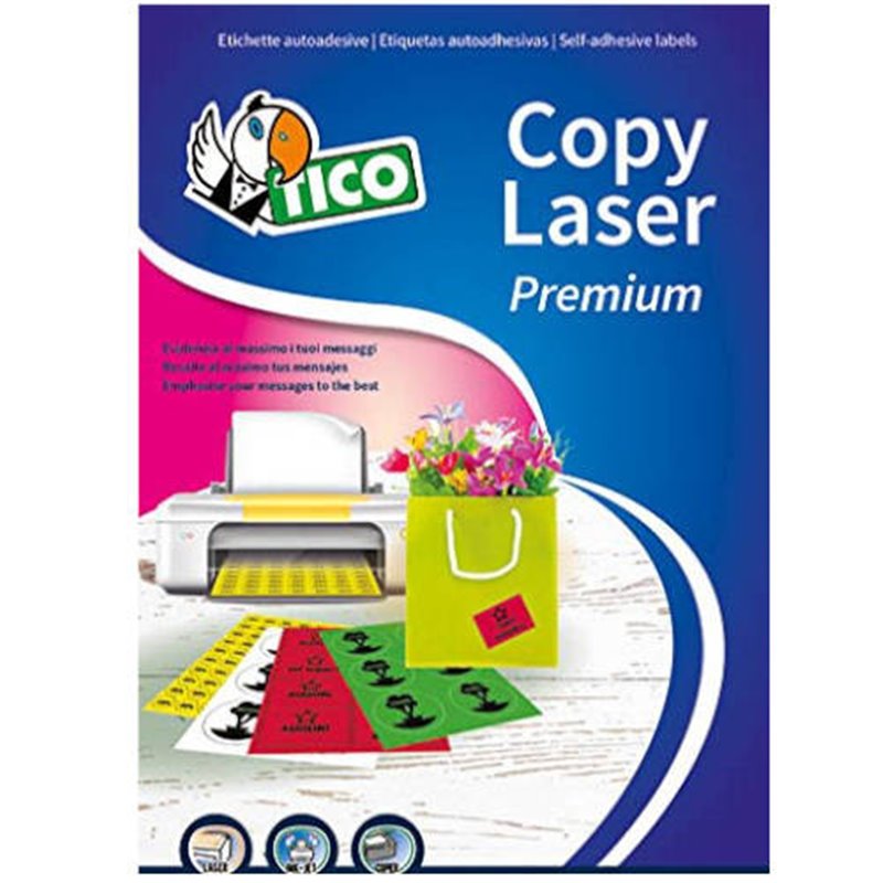 CAJA 70 HOJAS ETIQUETAS NARANJA FLUORESCENTE CON MÁRGENES-LÁSER/INYECCIÓN DE TINTA/FOTOCOPIADORAS-70X36 MM TICO LP4FA-7036