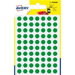 PAQUETE 6 HOJAS ETIQUETAS REDONDAS GOMETS VERDES 8MM DIAMETRO AVERY PSA08V