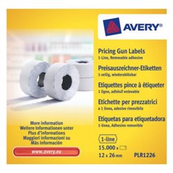 PACK 10 ROLLOS DE ETIQUETAS BLANCAS-DESPEGABLES DE 1 LÍNEA-1.500 ETIQUETAS 12X26MM POR ROLLO AVERY PLR1226