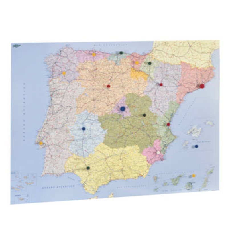 MAPA ESPAÑA Y PORTUGAL PLASTIFICADO SIN MARCO ENROLLADO 103X129 CM. FAIBO 153G