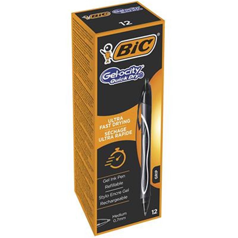 BOLIGRAFO GELOCITY QUICK DRY RETRACTIL TRAZO 0,7 MM. COLOR NEGRO BIC 949873