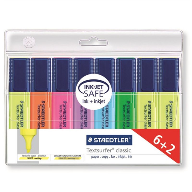 ESTUCHE 6+2 MARCADORES FLUORESCENTES TEXTSURFER CLASSIC 1-5MM. SURTIDOS STAEDTLER 364 A WP8