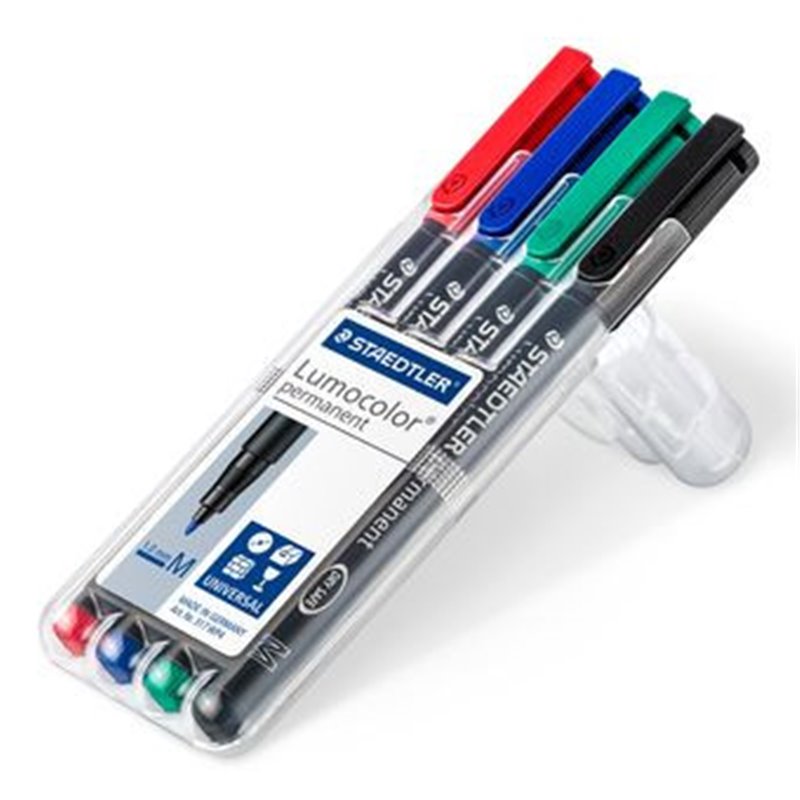 ESTUCHE 4 MARCADORES LUMOCOLOR PERMANENTE PUNTA MEDIA 1MM. SURTIDOS STAEDTLER 317 WP4