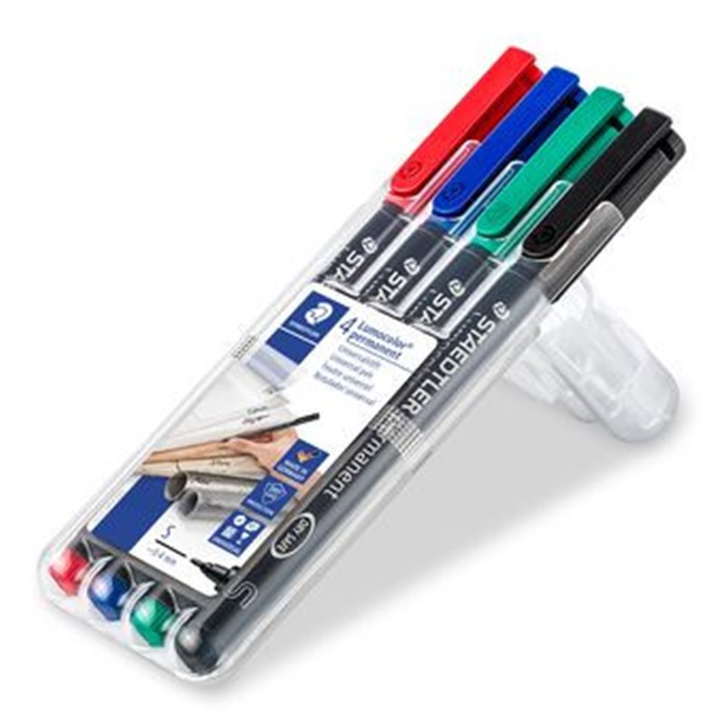 ESTUCHE 4 MARCADORES LUMOCOLOR PERMANENTE PUNTA SUPERFINA 0,4MM. SURTIDOS STAEDTLER 313 WP4