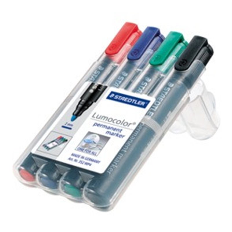 ESTUCHE 4 MARCADORES PERMANENTES LUMOCOLOR 352 TRAZO 2MM. SURTIDOS STAEDTLER 352 WP4