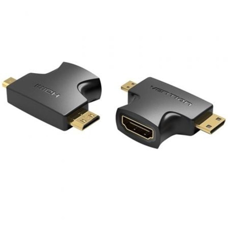 Adaptador HDMI 2 en 1 Vention AGFB0/ HDMI Hembra - Micro HDMI Macho - Mini HDMI Macho