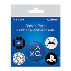 SET DE CHAPAS (5 UNIDADES) PLAYSTATION (EVERYTHING TO PLAY FOR) MEDIDAS: 1 X 3,8 CM/ 4 X 2,5CM PYRAMID BP80699