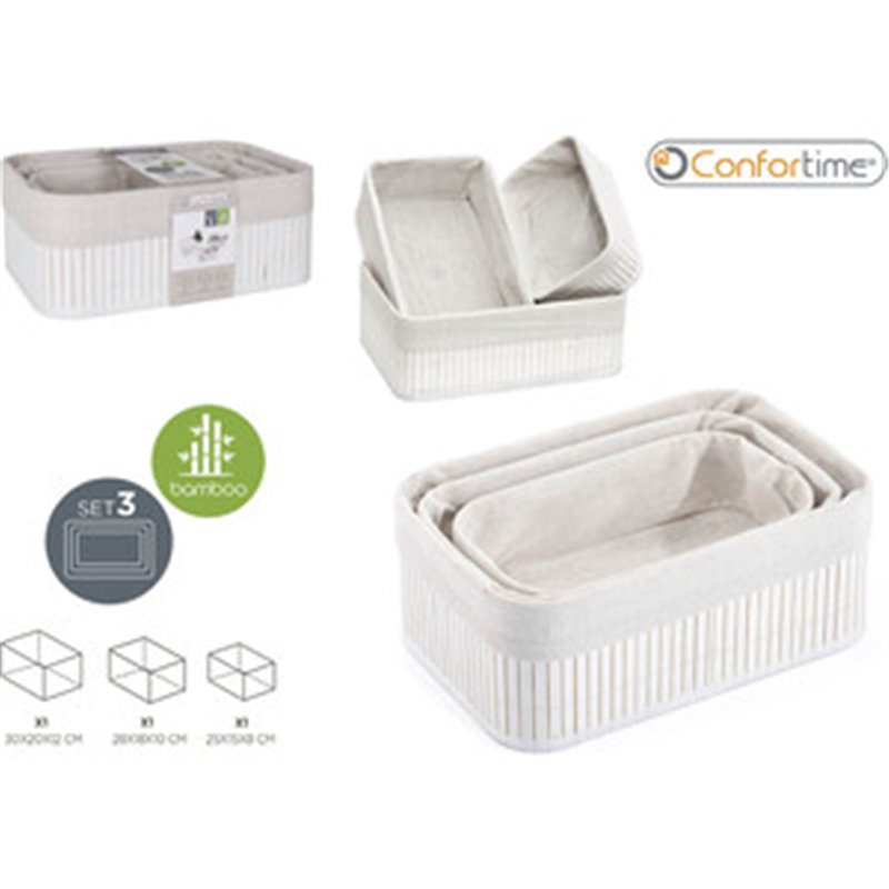 SET 3 CESTAS ORDENACION BAMBU WHITE CONFORTIME