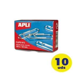 Pack de 10 cajas de 100 Clips N�2 Apli 11714/ Plata