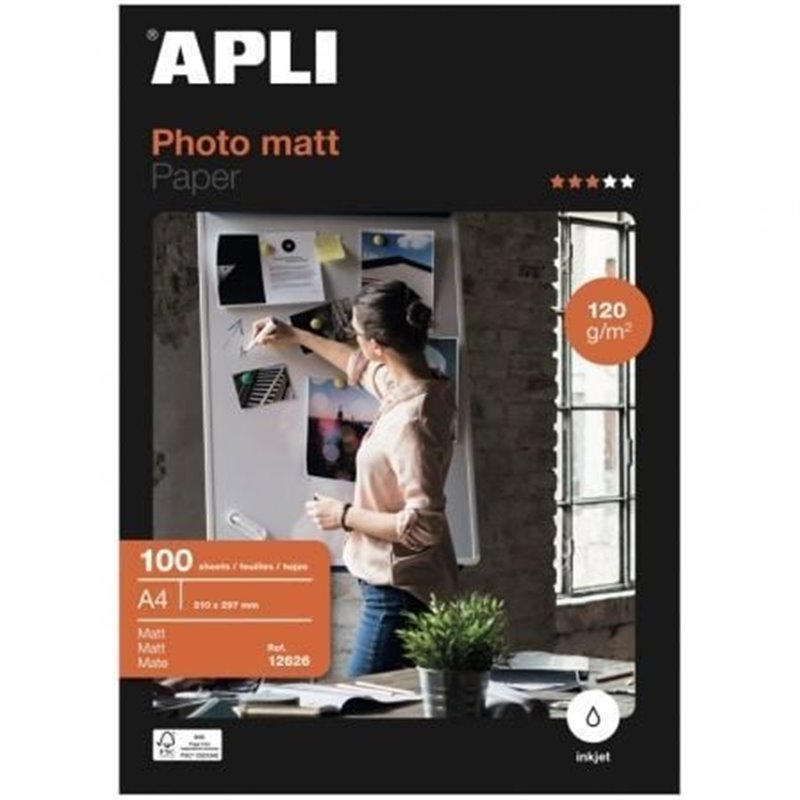 Papel Fotogr�fico Apli Matt 12626/ DIN A4/ 120g/ 100 Hojas/ Mate