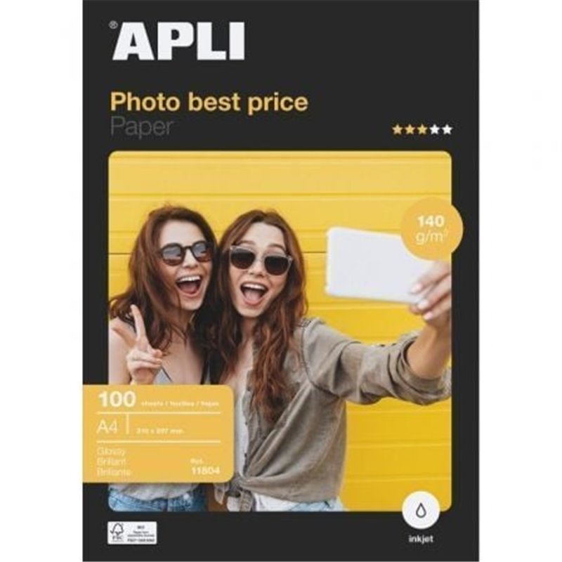 Papel Fotogr�fico Apli Bestprice 11804/ DIN A4/ 140g/ 100 Hojas/ Brillante