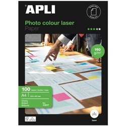 Papel Fotogr�fico Apli Colour Laser 11817/ DIN A4/ 160g/ 100 Hojas/ Brillante