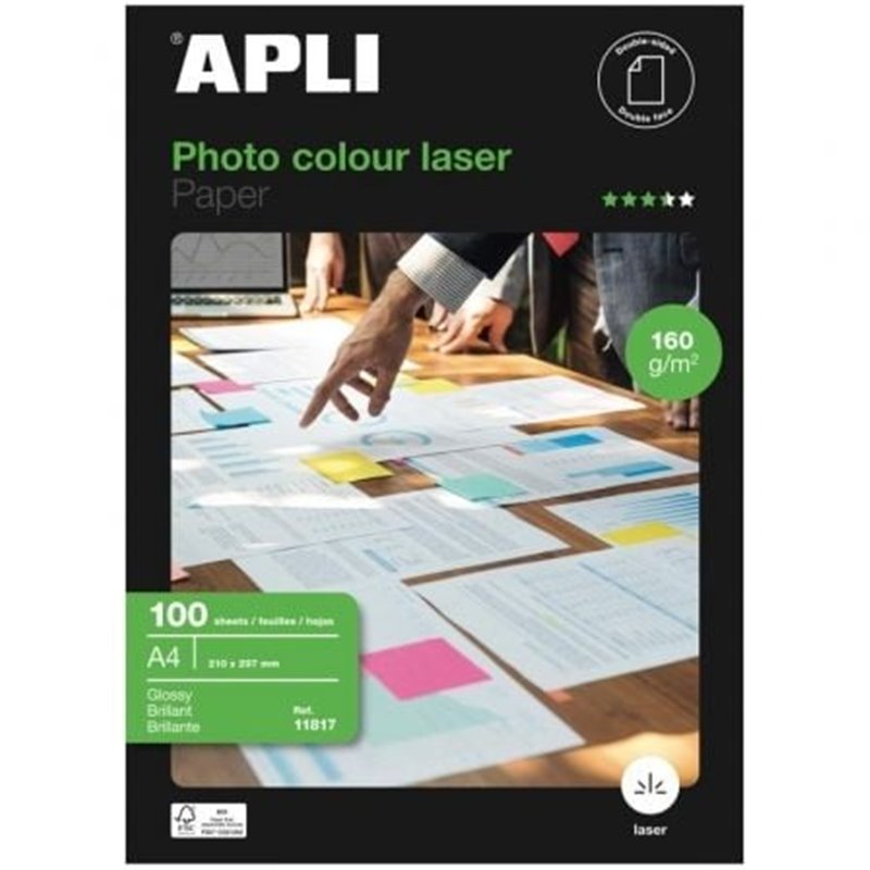 Papel Fotogr�fico Apli Colour Laser 11817/ DIN A4/ 160g/ 100 Hojas/ Brillante