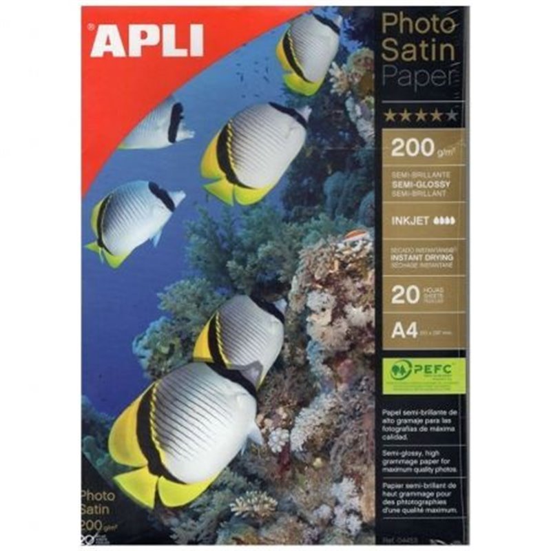 Papel Fotogr�fico Apli PhotoSatin Paper 04453/ DIN A4/ 200g/ 20 Hojas/ Semi Brillante