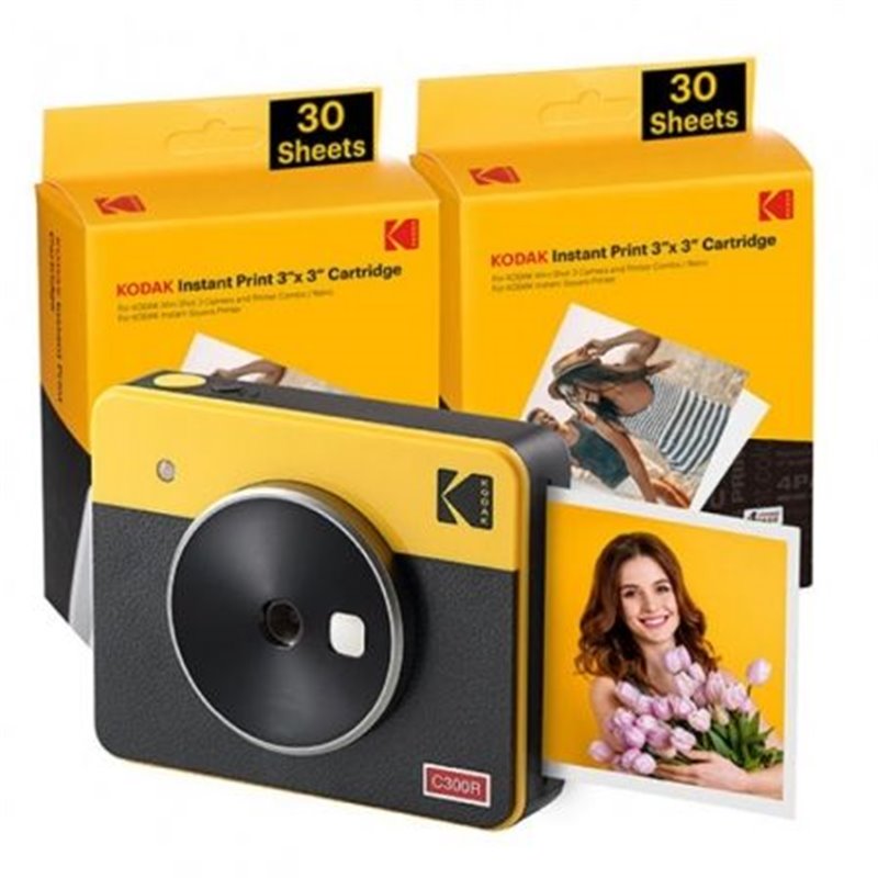 C�mara Digital Instant�nea Kodak Mini Shot 3 Retro/ Tama�o Foto 7.62x7.62cm/ Incluye 2x Papel Fotogr�fico/ Amarillo