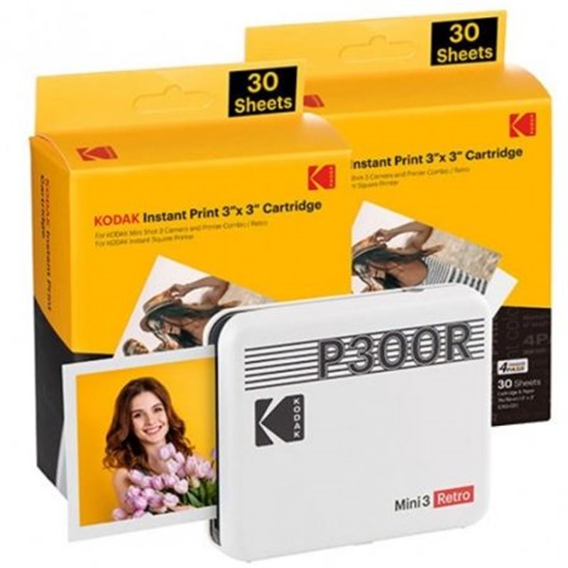 Impresora Port�til Fotogr�fica Kodak Mini 3 Retro/ Tama�o Foto 76.2x76.2mm/ Incluye 2x Papel Fotogr�fico/ Blanca