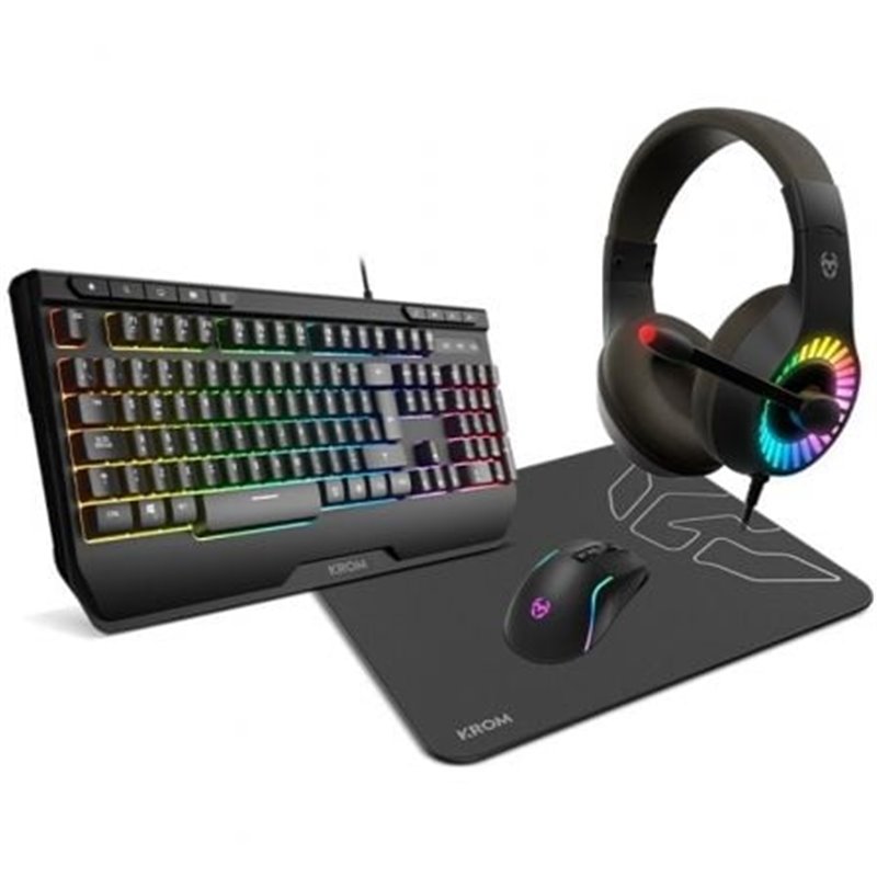 Pack Gaming Krom kenya/ Teclado RGB + Rat�n �ptico + Alfombrilla + Auriculares