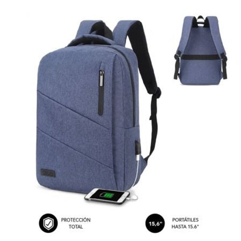 Mochila Subblim City Backpack para Port�tiles hasta 15.6"/ Puerto USB/ Azul